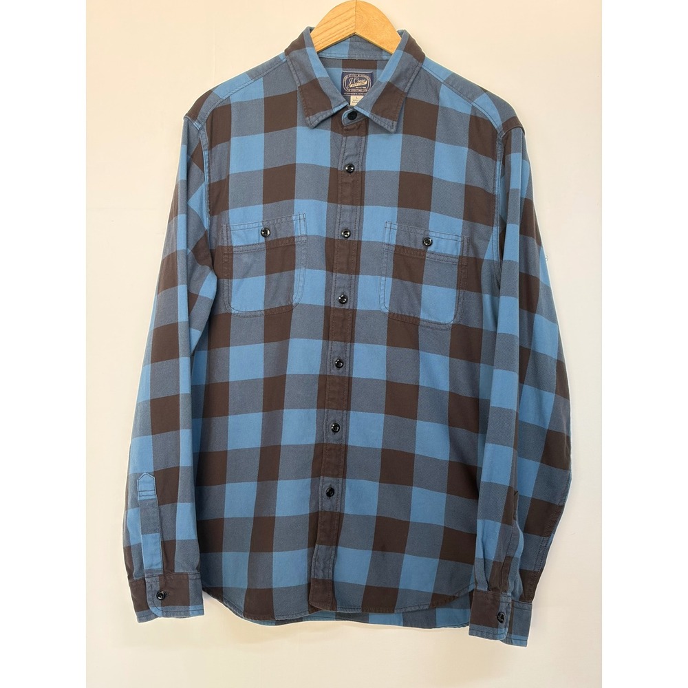J.Crew Men's Large Buffalo Plaid Shirt Blue Black 100% Cotton Button Up L